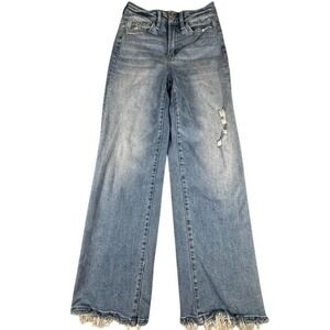 Jelly Jeans Wide Leg Women 25 Distressed Raw Hem High Rise Medium Wash